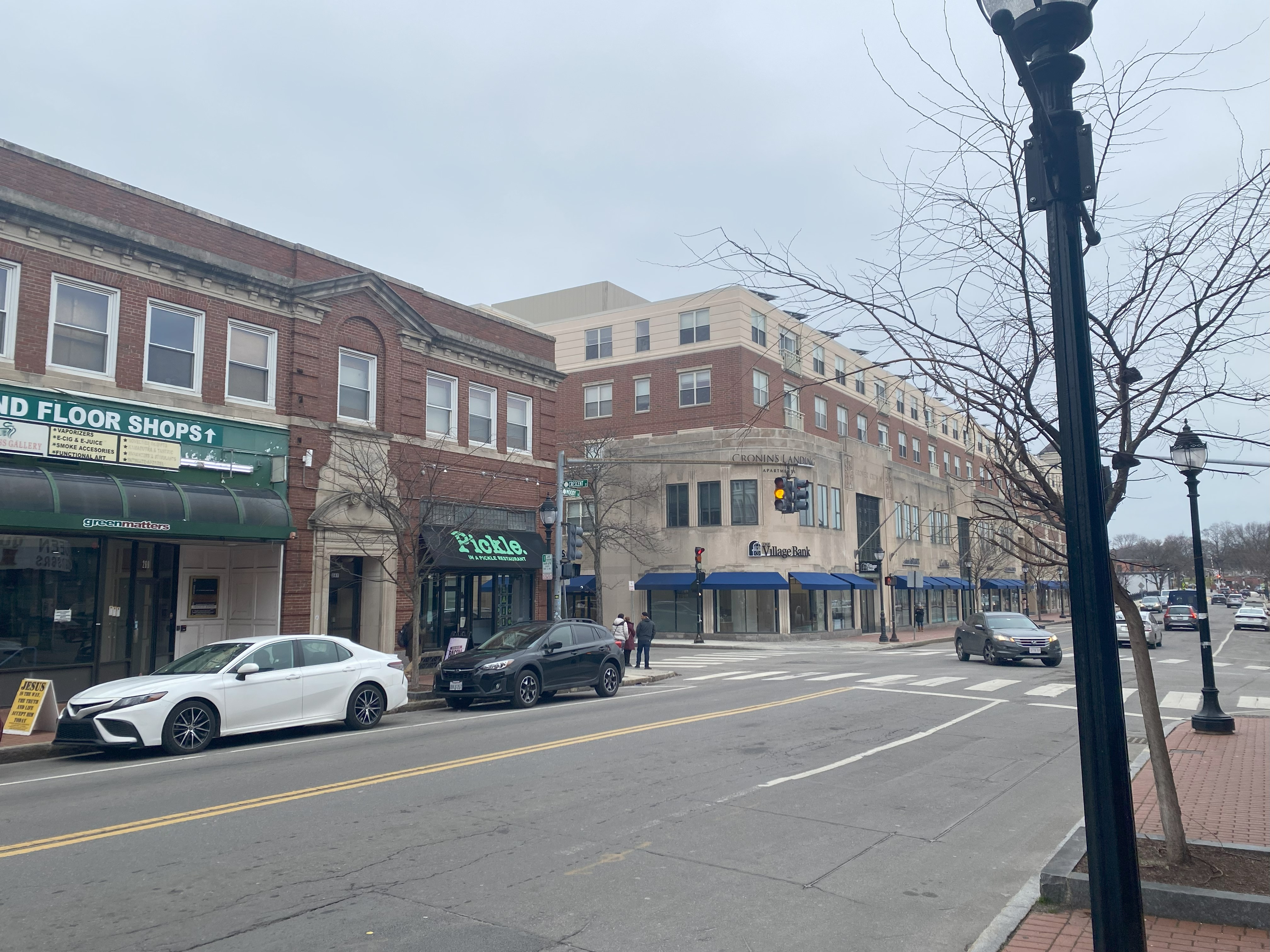 Corner of Moody St. and Crescent Avenue on February 1, 2024 (photo by Eleanor Flynn)
