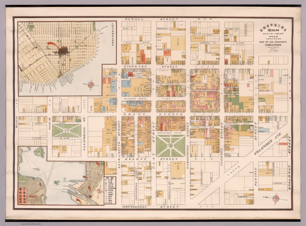 Mei guo san fan shi hua qiao qu : xiang xi tu = Map of San Francisco Chinatown, from David Rumsey Map Collection.